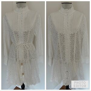 NWOT QPZM Womens Junior Girls White Crochet Long Sleeve Party Cocktail Dress XL